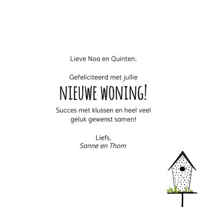 Felicitatiekaart voor een nieuwe woning met vogelhuisjes 3