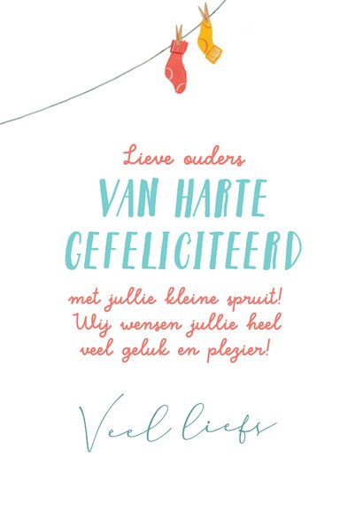Felicitatiekaart voor geboorte met een baby aan de waslijn 3