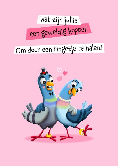 felicitatiekaart voor huwelijk Mr & Mrs met grappige duiven 2