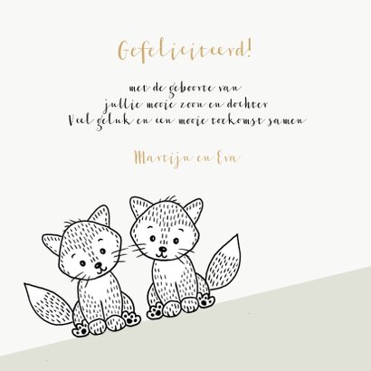 Felicitatiekaart voor tweeling met vosjes in de bergen 3