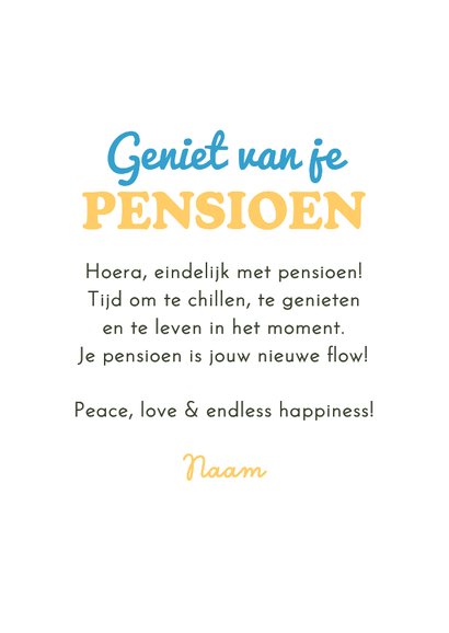 Felicitatiekaart vrouw pensioen grappig hippie cartoon peace 3