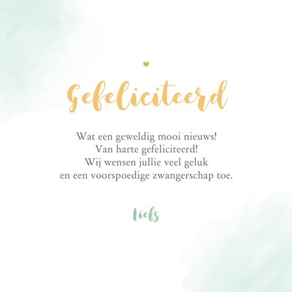 Felicitatiekaart wondertje op komst wiegje hartjes waterverf 3