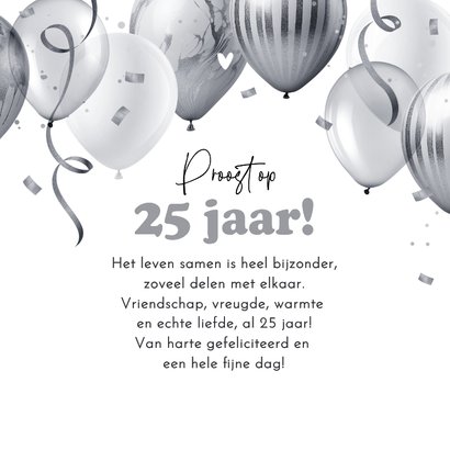 Felicitatiekaart zilveren huwelijk ballonnen confetti 25 3