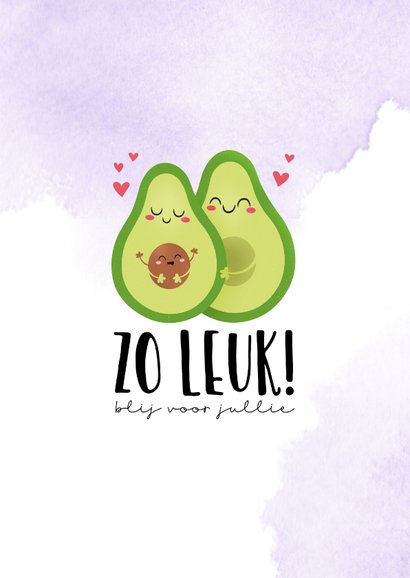 Felicitatiekaart zwanger avocado kawaii kleintje op komst 2