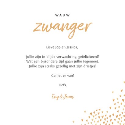 Felicitatiekaart zwanger baby hartjes goud stijlvol 3