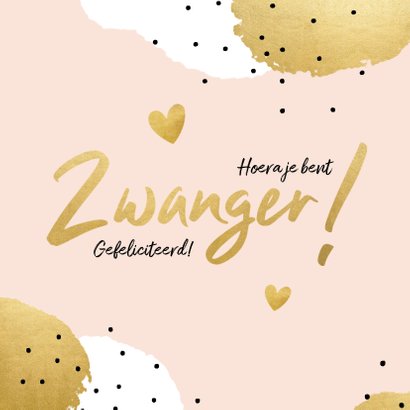 Felicitatiekaart 'Zwanger!' met stippen en hartjes 2