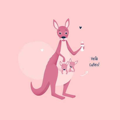 Felicitatiekaart zwanger tweeling meisjes roze kangoeroe 2