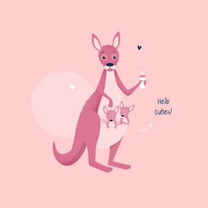 Felicitatiekaart zwanger tweeling meisjes roze kangoeroe 2