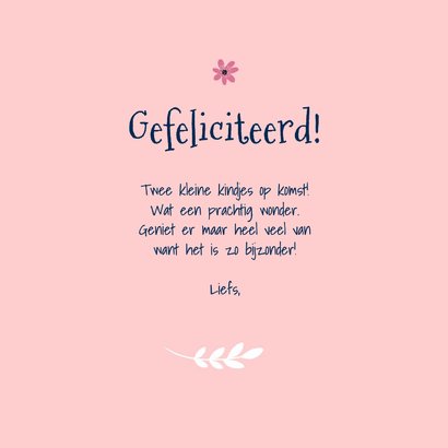 Felicitatiekaart zwanger tweeling meisjes roze kangoeroe 3