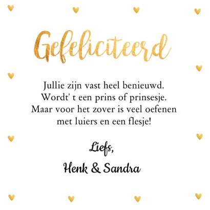 Felicitatiekaart zwangerschap goud hartjes 3