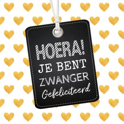 Felicitatiekaart zwangerschap label hartjes goud 2