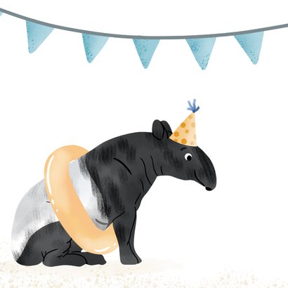 Felicitatiekaart zwemdiploma tapir in zwembad met vlaggen 2