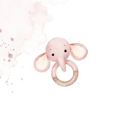 Felicitatiekaartje bijtring met lief roze olifantje 2