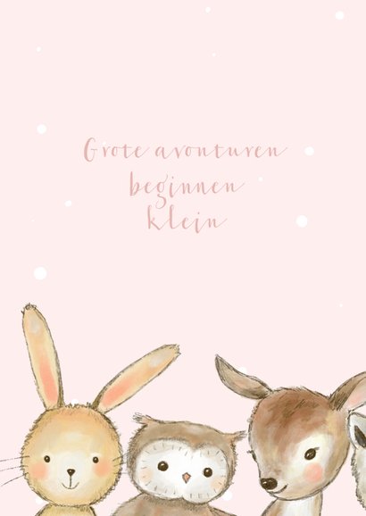 Felicitatiekaartje bosdieren met confetti geboorte meisje 2