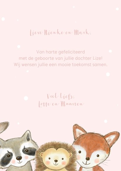 Felicitatiekaartje bosdieren met confetti geboorte meisje 3