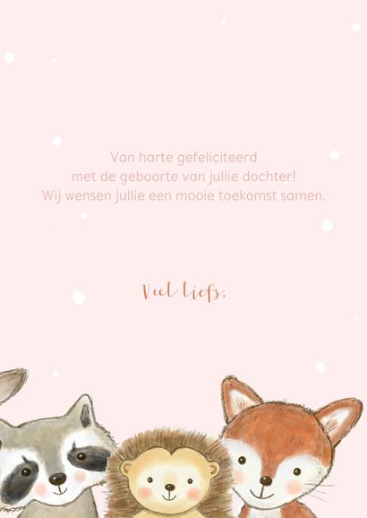 Felicitatiekaartje bosdieren met confetti geboorte meisje 3