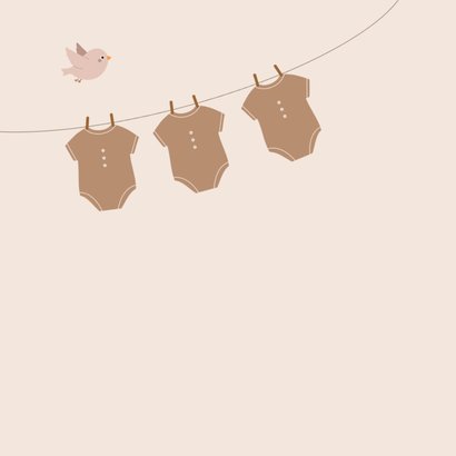 Felicitatiekaartje drieling beige met waslijn en vogels 2
