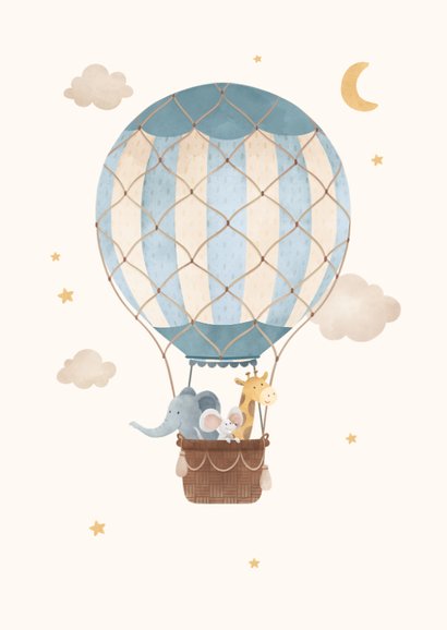 Felicitatiekaartje geboorte jongen luchtballon dieren 2