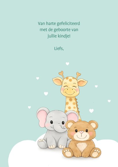 Felicitatiekaartje geboorte kindje dieren kleine hartjes 3
