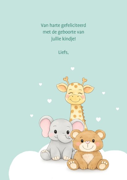 Felicitatiekaartje geboorte kindje dieren kleine hartjes 3