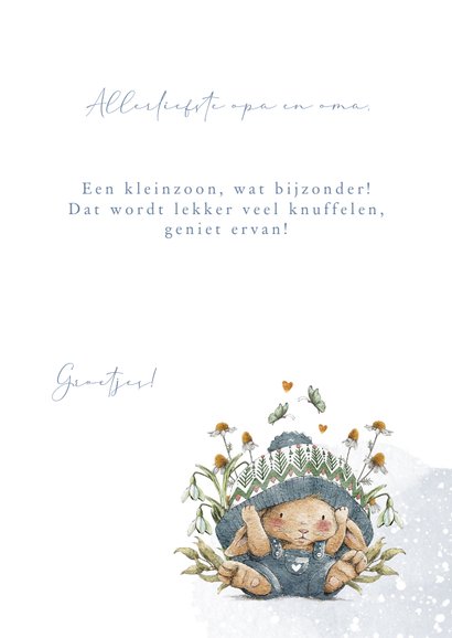 Felicitatiekaartje geboorte kleinkind met lief konijntje 3