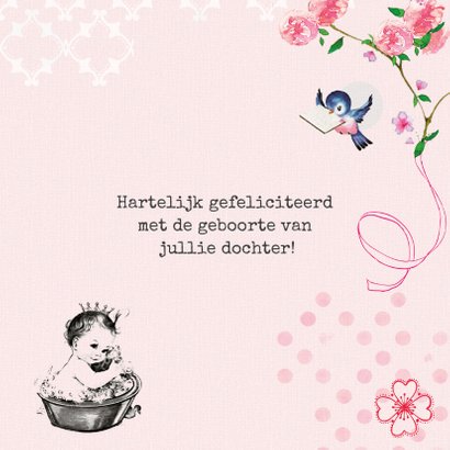 Felicitatiekaartje geboorte met baby prinsesje in bad 3