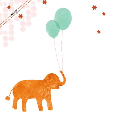 Felicitatiekaartje geboorte olifant met ballonnen oranje 2