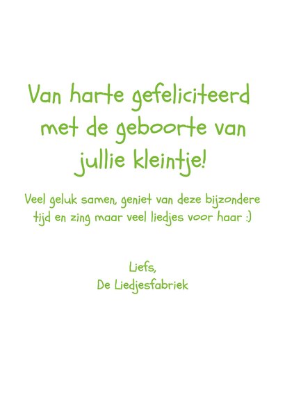 Felicitatiekaartje geboorte van De Liedjesfabriek 3