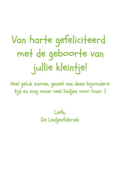 Felicitatiekaartje geboorte van De Liedjesfabriek 3