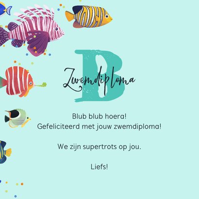 Felicitatiekaartje geslaagd zwemdiploma illustratie vissen 3