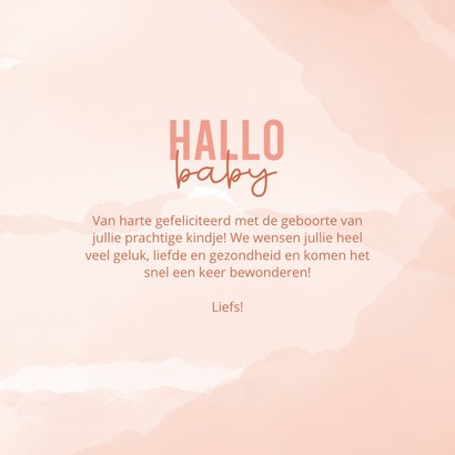 Felicitatiekaartje hallo baby met roze waterverf  3