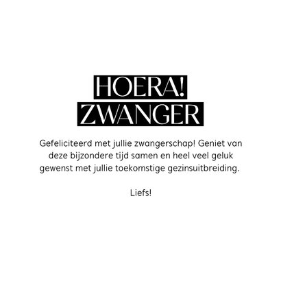 Felicitatiekaartje hoera zwanger met hartje wit met zwart 3