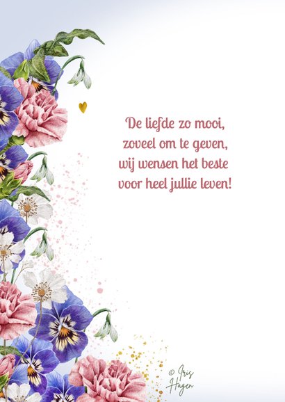 Felicitatiekaartje huwelijk met bloemen in lila en roze 2