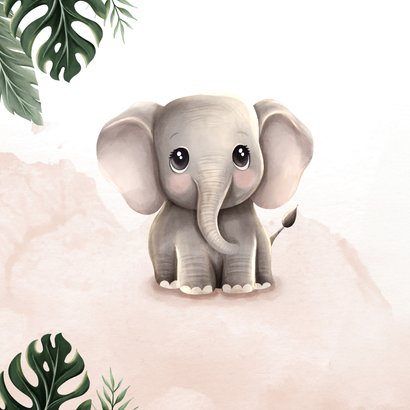 Felicitatiekaartje lief olifantje roze jungle thema 2