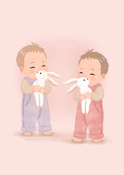 Felicitatiekaartje meisjes tweeling illustratie 2