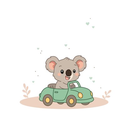 Felicitatiekaartje met een koala in groene auto 2