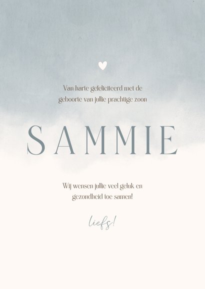 Felicitatiekaartje met lief konijntje en blauwe waterverf 3