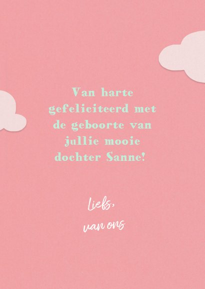 Felicitatiekaartje met ooievaar en baby meisje 3