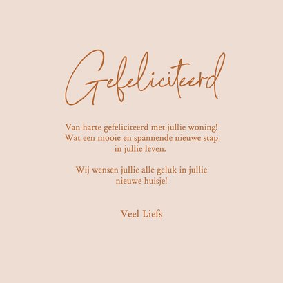 Felicitatiekaartje nieuwe woning beige met huisje bloemen 3