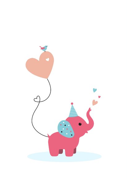 Felicitatiekaartje olifant met ballon en vlaggetjes 2