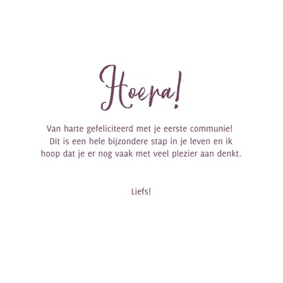 Felicitatiekaartje paars abstracte vormen eerste communie 3