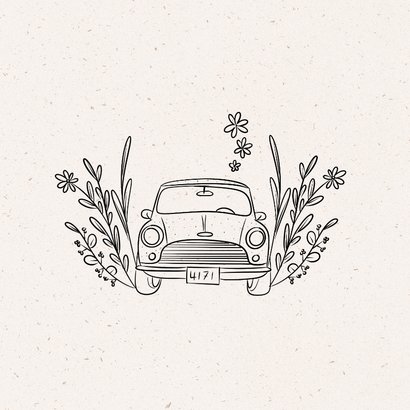 Felicitatiekaartje rijbewijs gehaald met auto en bloemen 2