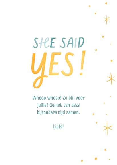 Felicitatiekaartje she said yes verlovingsring 3