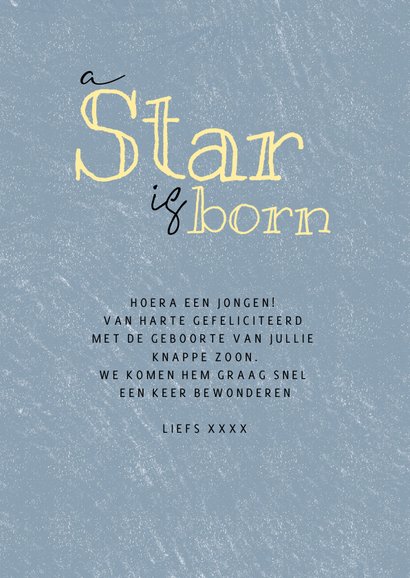 Felicitatiekaartje sterretjes a star is born blauw 3