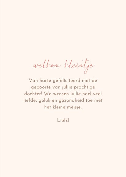 Felicitatiekaartje welkom kleintje in roze met konijn 3