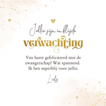 Felicitatiekaartje zwanger baby on the way hartjes goud 3