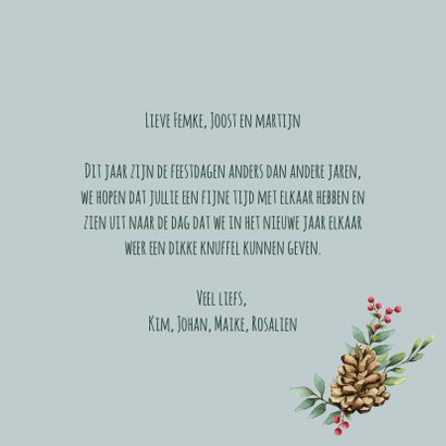 Fijne feestdagen kerstkrans met dennenappel - kerstkaart 3