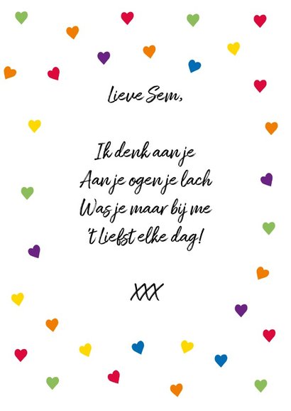 Fijne Valentijnsdag met alle kleuren hartjes en eigen naam 3