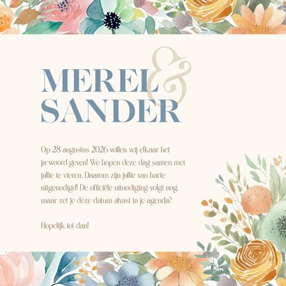 Fleurige save the date waterverf bloemen en takjes 3