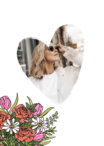 Fleurige verjaardagskaart boeket bloemen tulpen roos hart 2